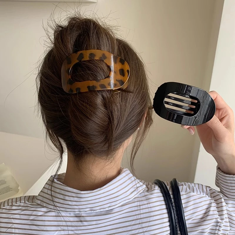时髦豹纹弧形鲍鱼夹抓夹女后脑勺盘发神器鲨鱼夹发卡半扎发夹头饰