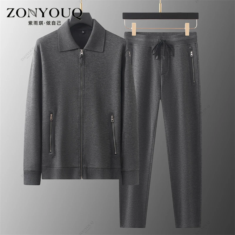 休闲运动套装男士冬季羊毛拉链开衫外套加绒加厚百搭老钱风两件套