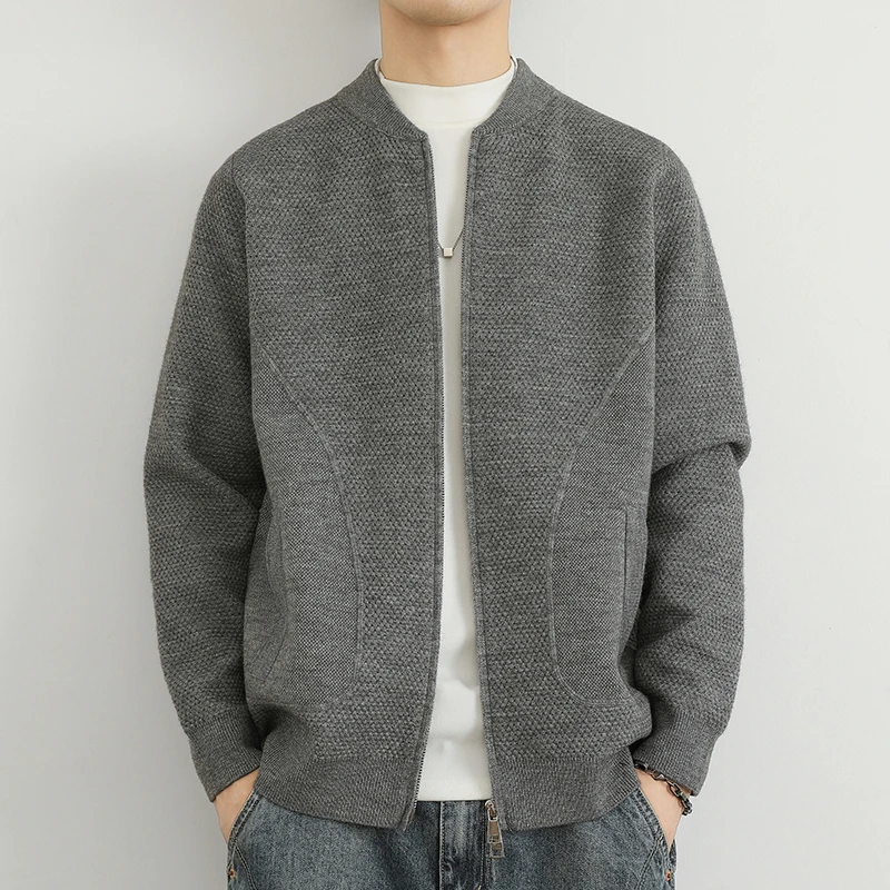 尼皮怀恩针织开衫外套男新款春秋高端加厚毛衣男士棒球领夹克上衣