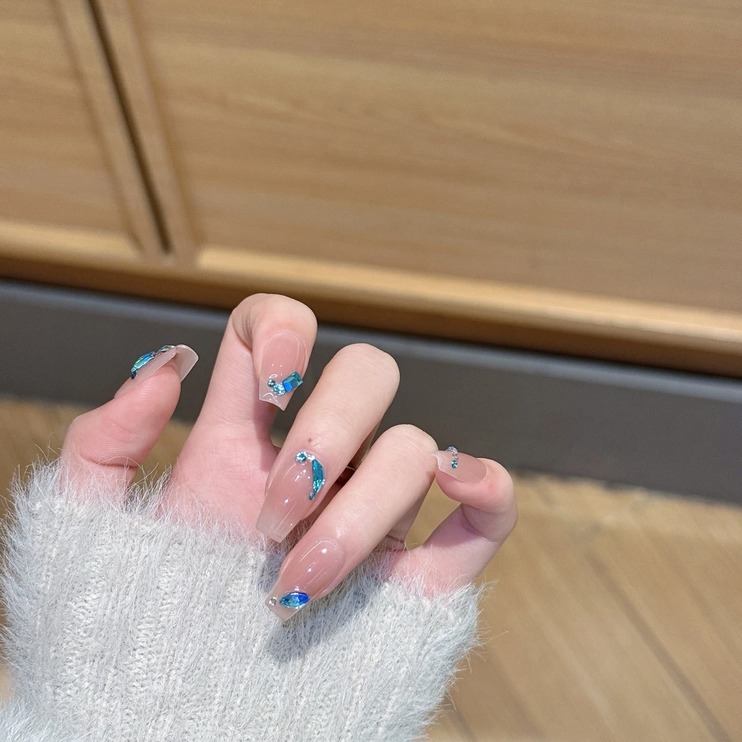 【蓝钻星辰】纯手工穿戴甲ins显白个性春季贴钻爆闪指甲美甲贴片