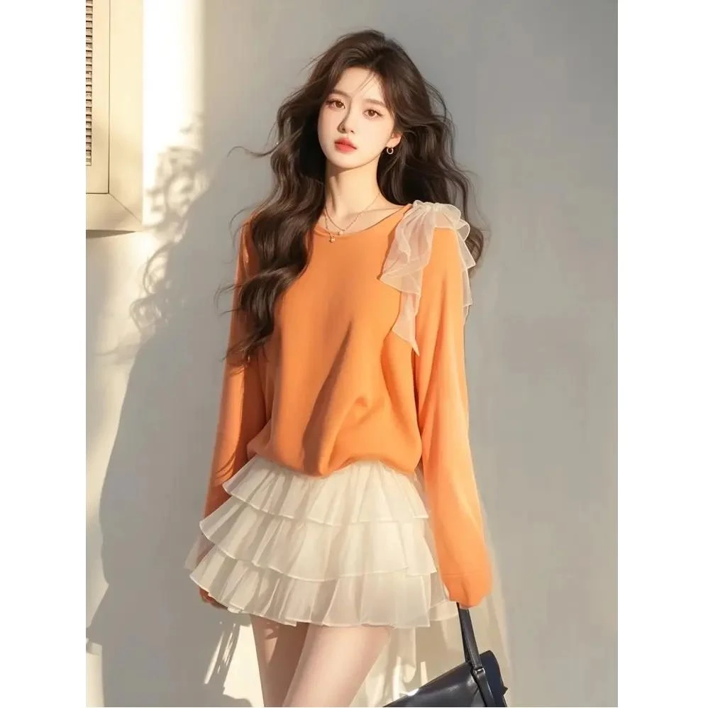 2025春爆款流行整套高级感超好看小众圆领套头上衣网纱蛋糕裙套装