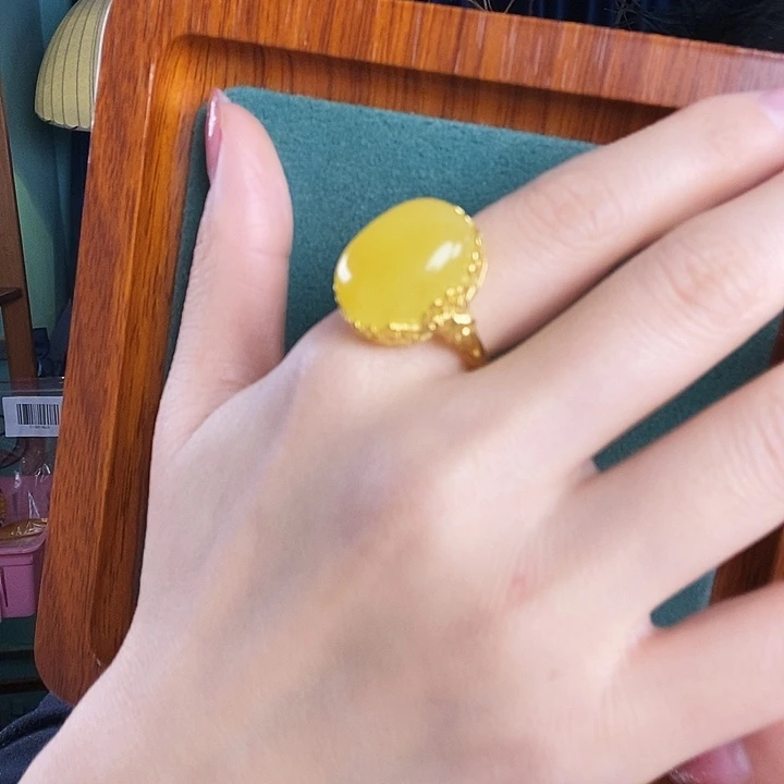 蜜蜡银S925镶嵌戒指戒指