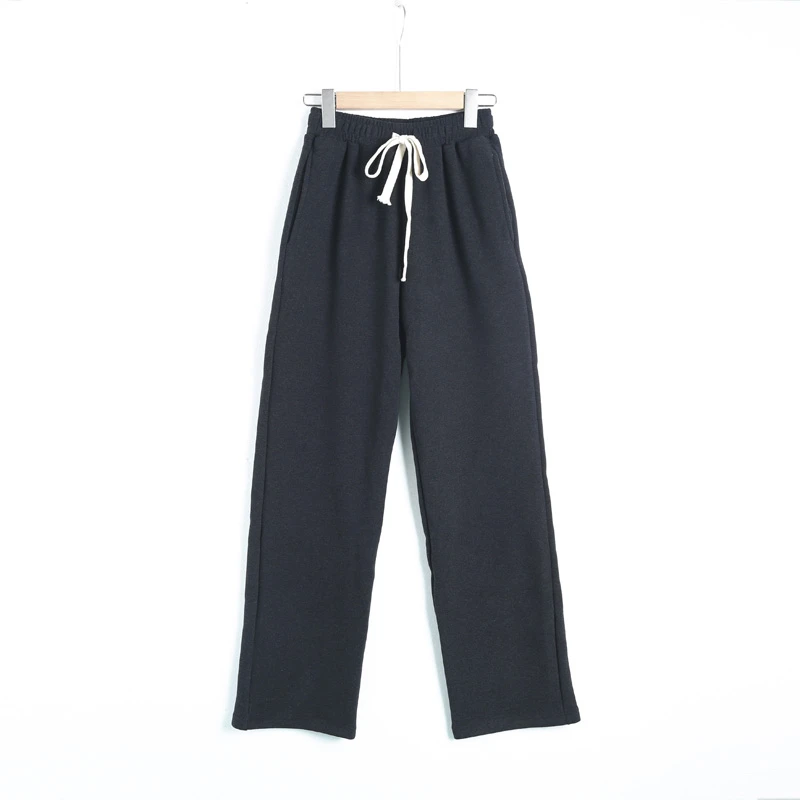 K0054潮牌简约纯色基础直筒休闲裤宽松阔腿百搭长裤时尚黑色加厚