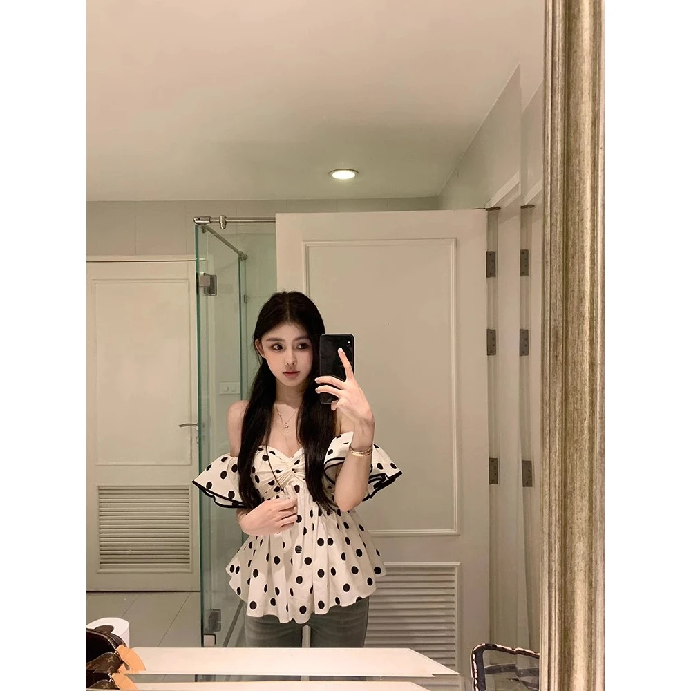 法式复古波点吊带衬衫女夏季2025新款设计感小众修身显瘦上衣