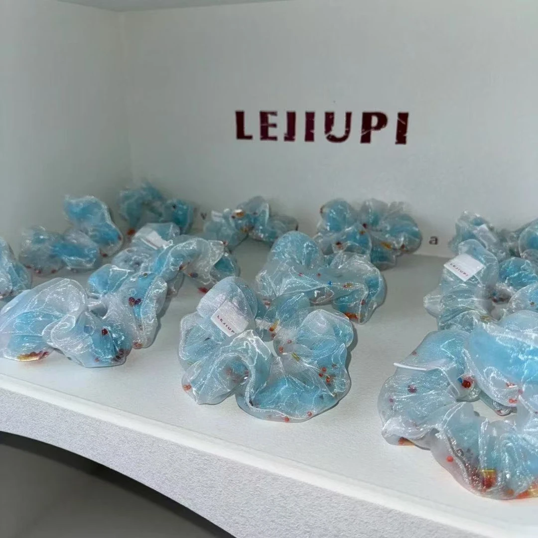 蓝色小金鱼发圈大肠发圈女2025新款百搭扎丸子头绳皮筋发绳头饰女