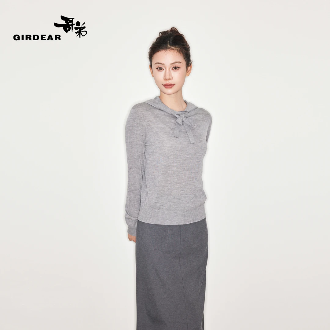 GIRDEAR/哥弟时尚纯色百搭套头连帽休闲套头针织衫-1399450-4T089