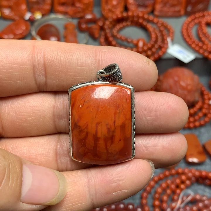 南红玛瑙吊坠(不含链)银S925镶嵌