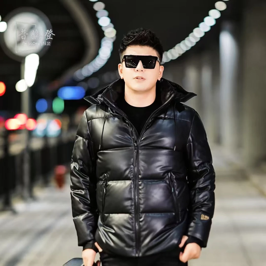 2025男士羽绒服冬季新款时尚潮流百搭休闲可拆卸帽绵羊皮鹅绒外套