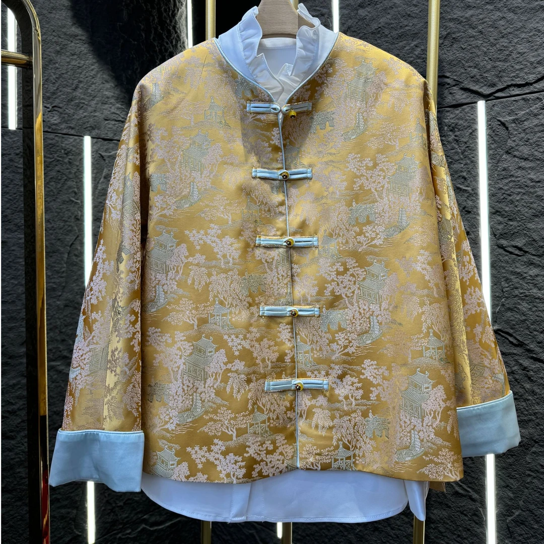 (8821)新中式国风设计师款百搭印花圆领外套