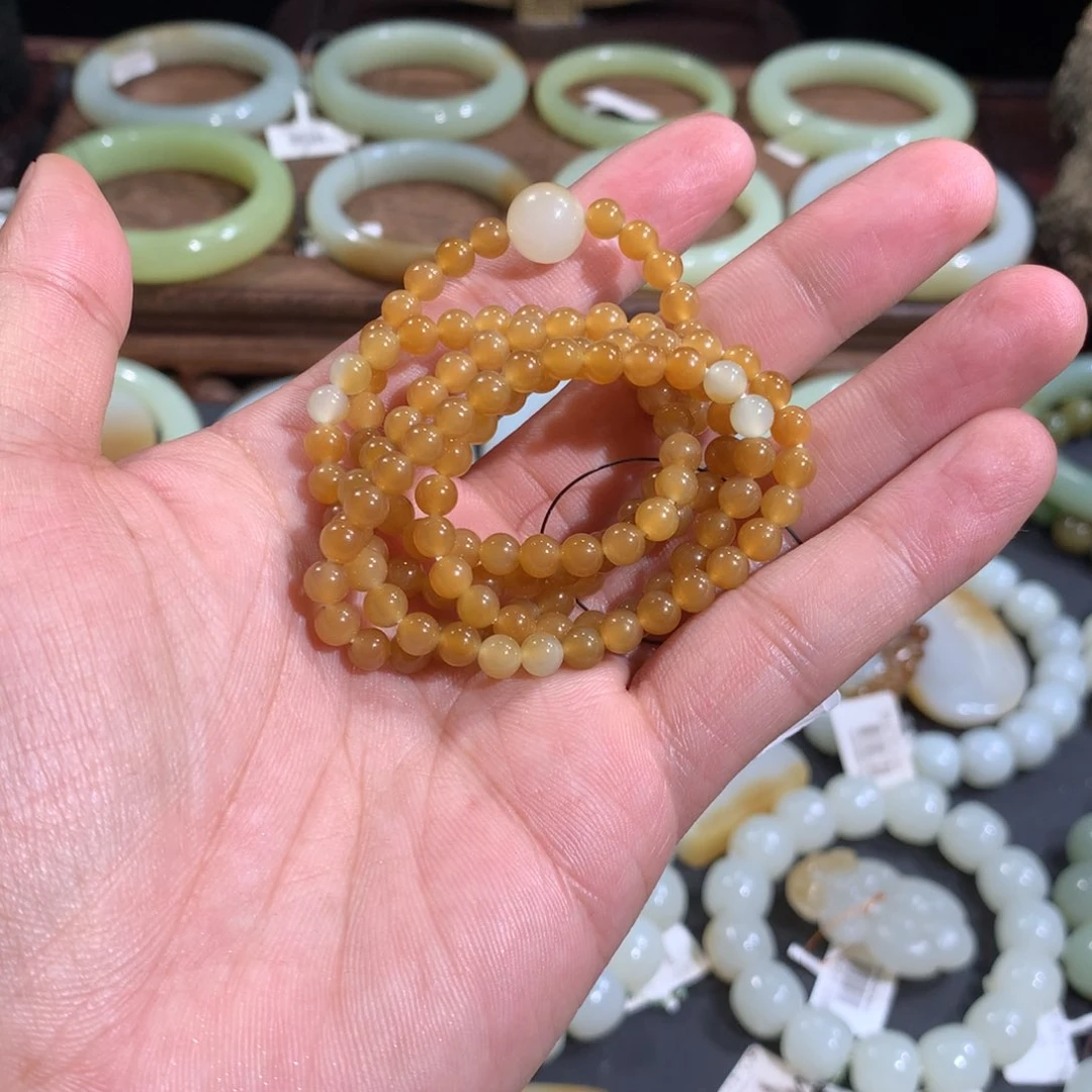 和田玉手链未镶嵌新疆且末金山矿黄金蜜糖多圈手串