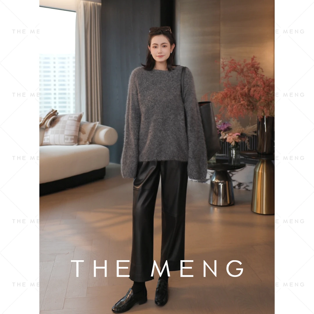 THE MENG【修容】超纤蛋白皮通勤阔腿九分休闲皮裤#M253P1300