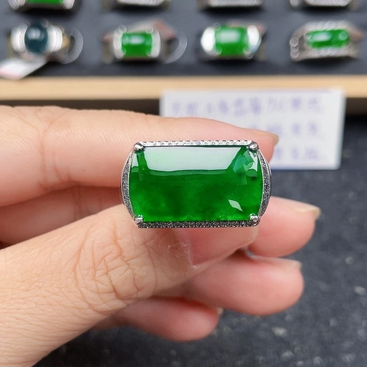 翡翠戒指银S925镶嵌编号0056没运费险