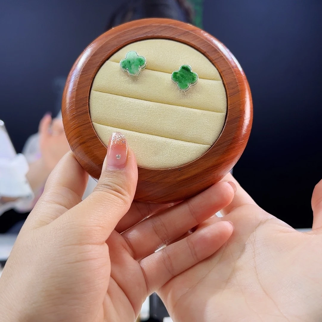 翡翠耳饰银S925镶嵌925镶嵌