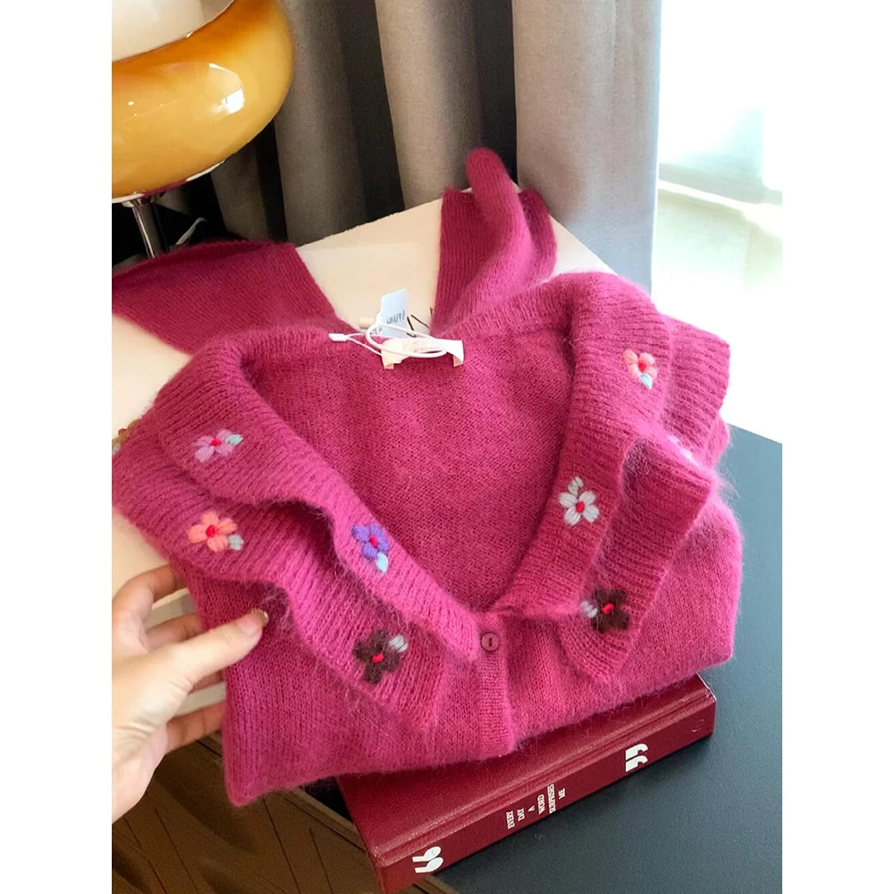 绝美！这种货闭眼收~今年流行的树莓粉毛衣女软糯宽松娃娃领针织衫