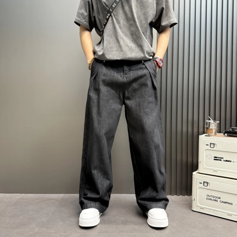 美式新款休闲裤水洗做旧弯刀裤夏季大码牛仔裤宽松百搭潮流裤子