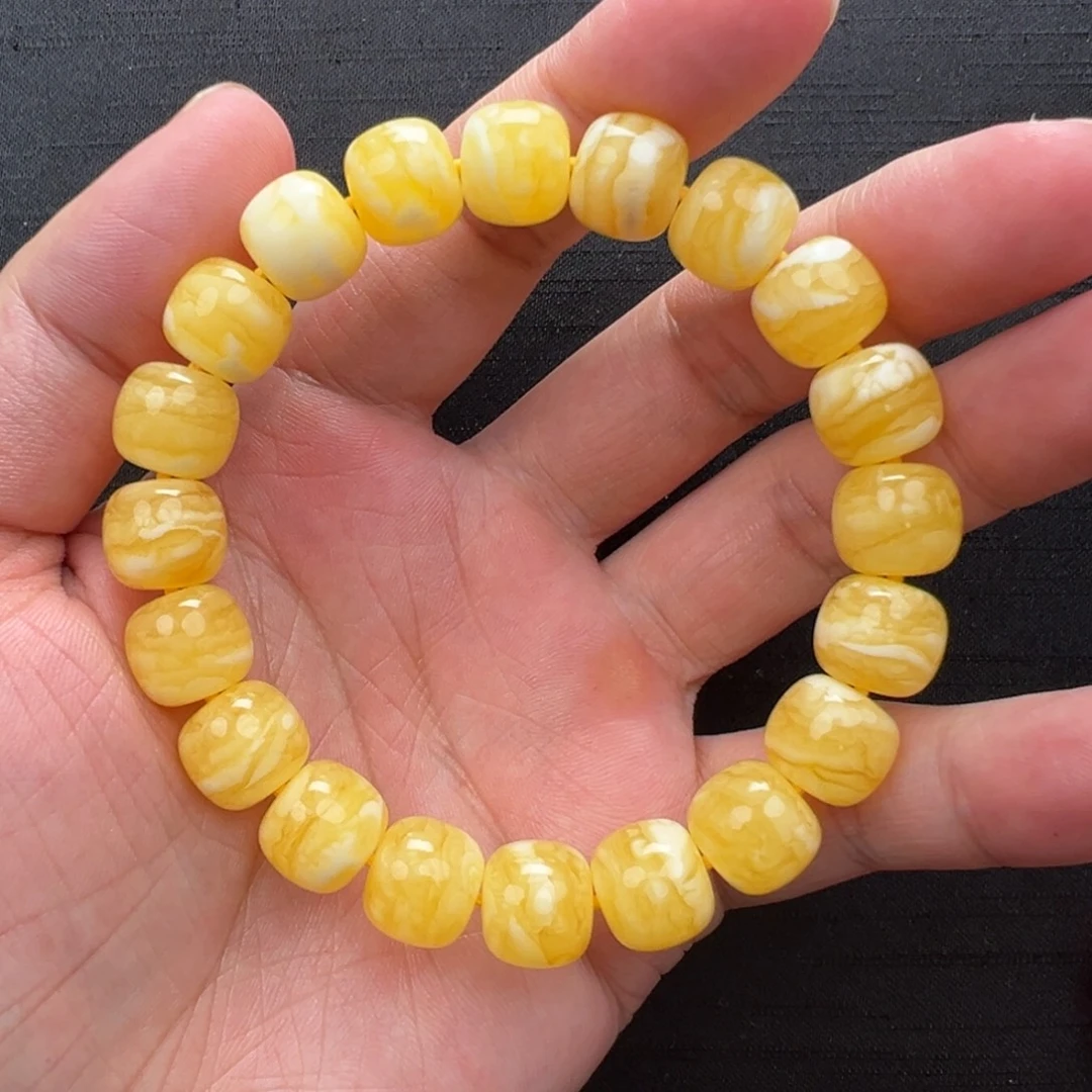 琥珀未镶嵌裸石焦皮橘虎皮同料手串11mm