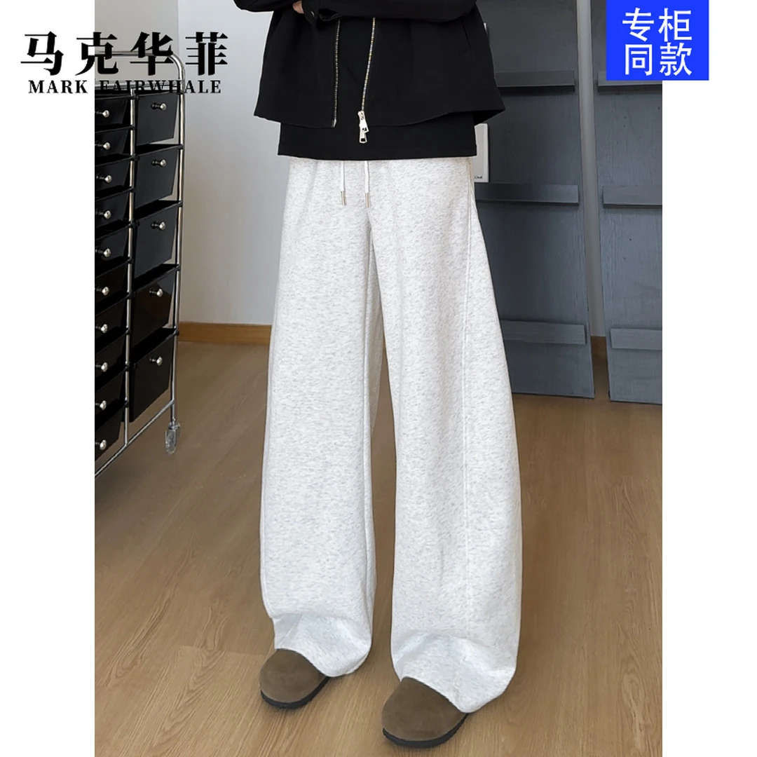马克华菲秋季情侣弯阔腿灰色卫裤男休闲裤长裤透气宽松显瘦