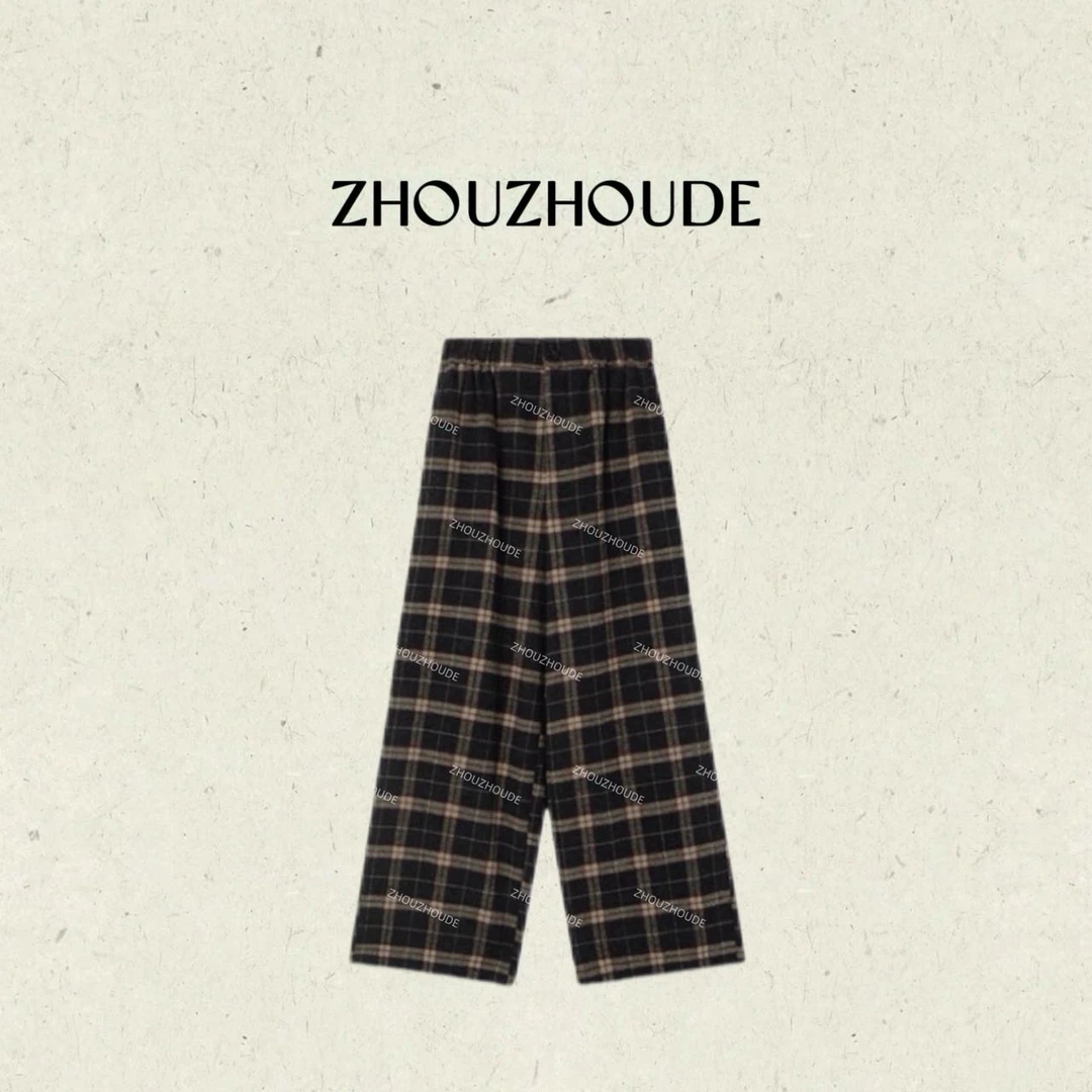 ZHOUZHOUDE【苏格兰雾】复古定织羊毛定染格纹百搭高腰宽松直筒裤