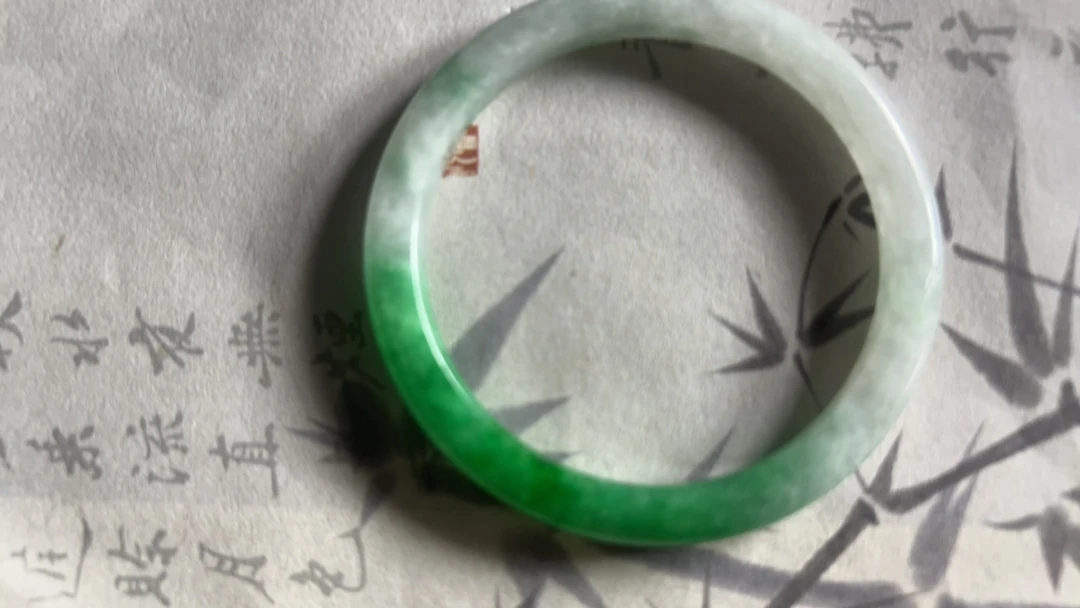 F2162-五八＋ 缅甸冰润飘绿翠翡翠手镯女款手工