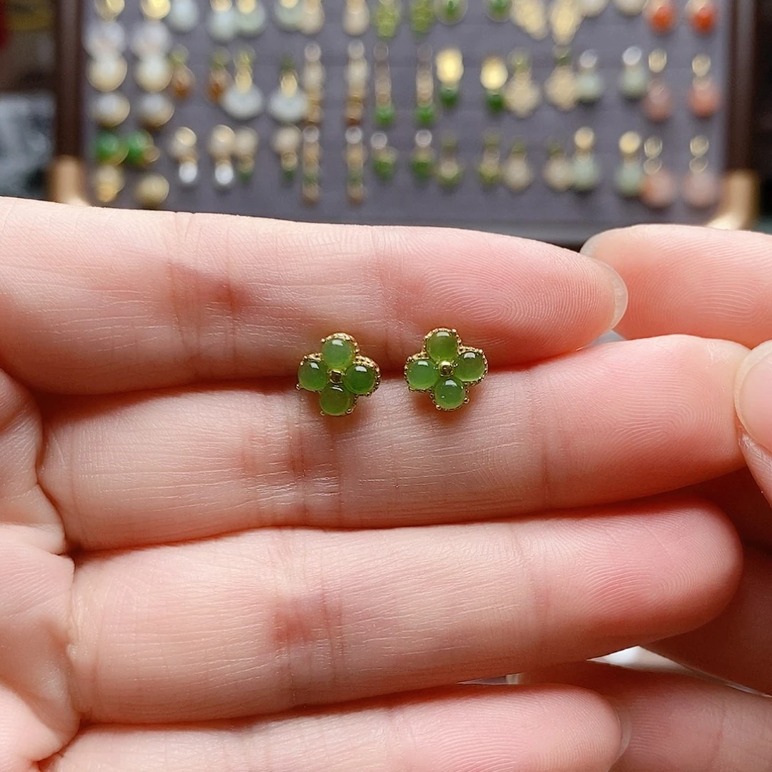 银S925镶嵌和田玉耳饰