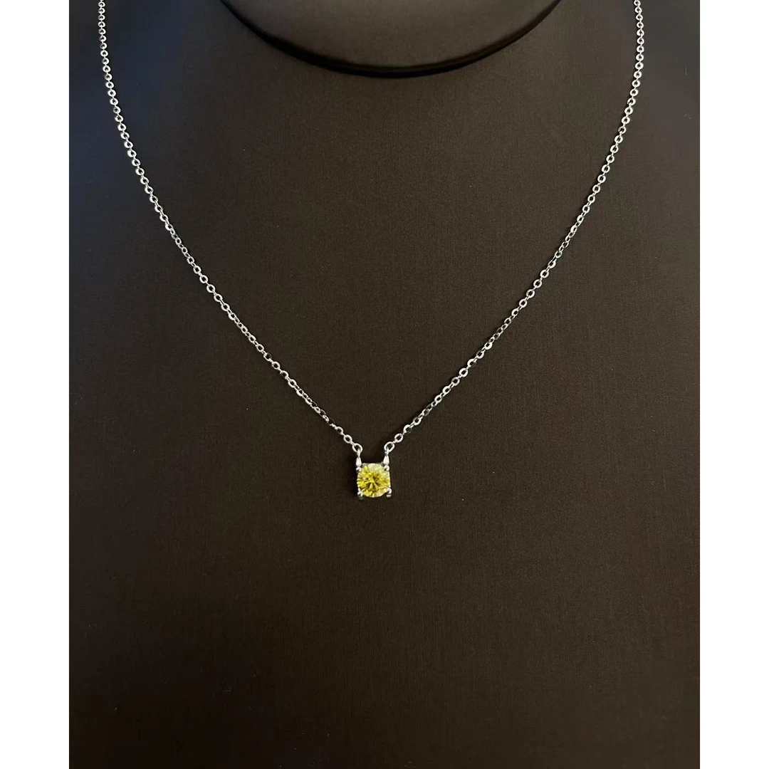 坠链均925银莫桑石 MS1705   925纯银 莫桑石黄色项链