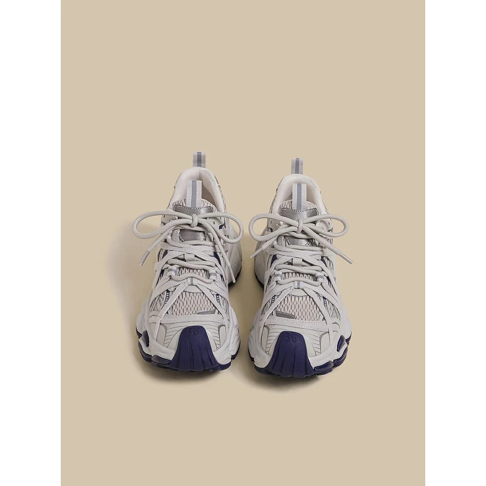 潮牌厚底老爹鞋女2025夏季新款灰色港风小个子增高网面透气运动鞋