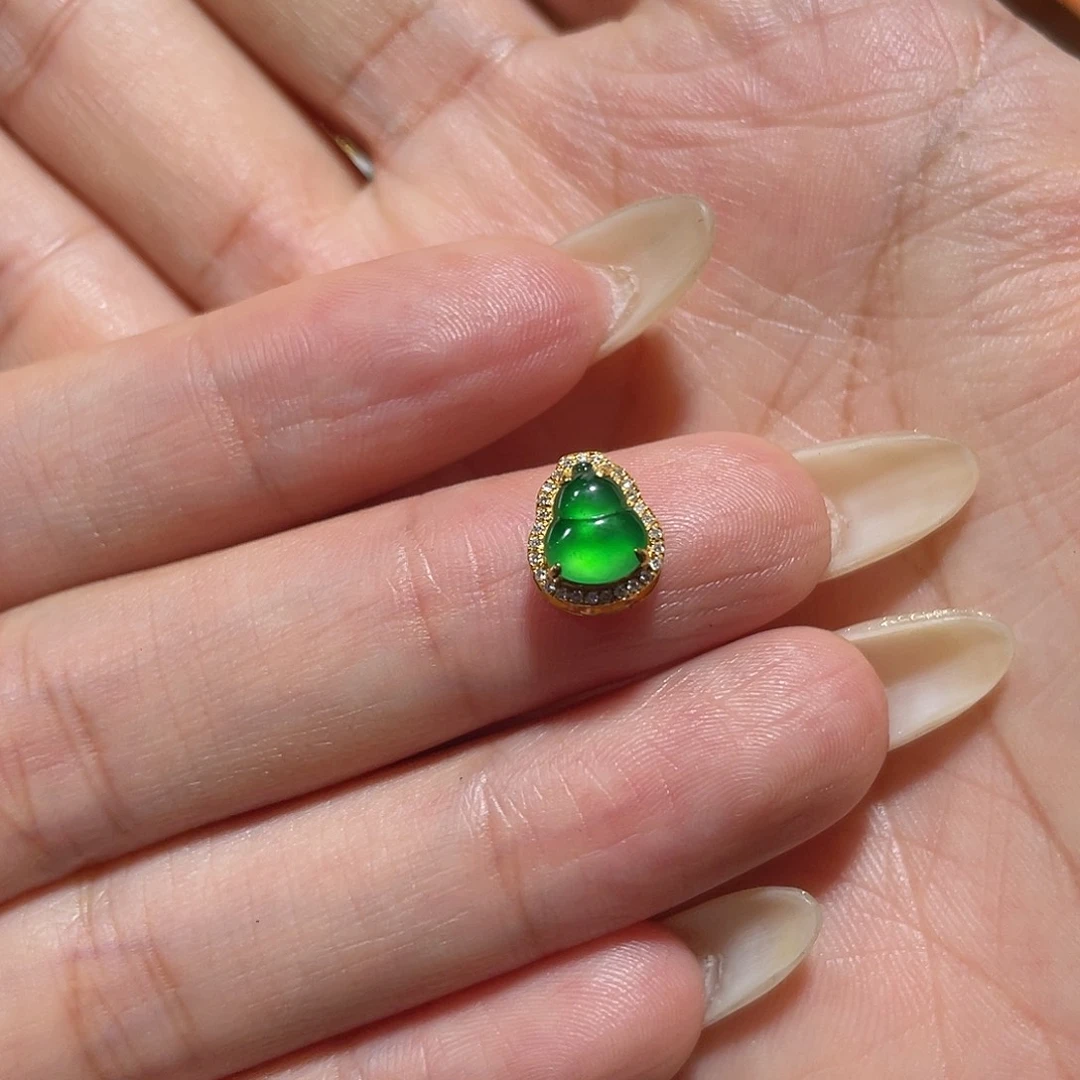 翡翠18K金镶嵌吊坠(不含链)