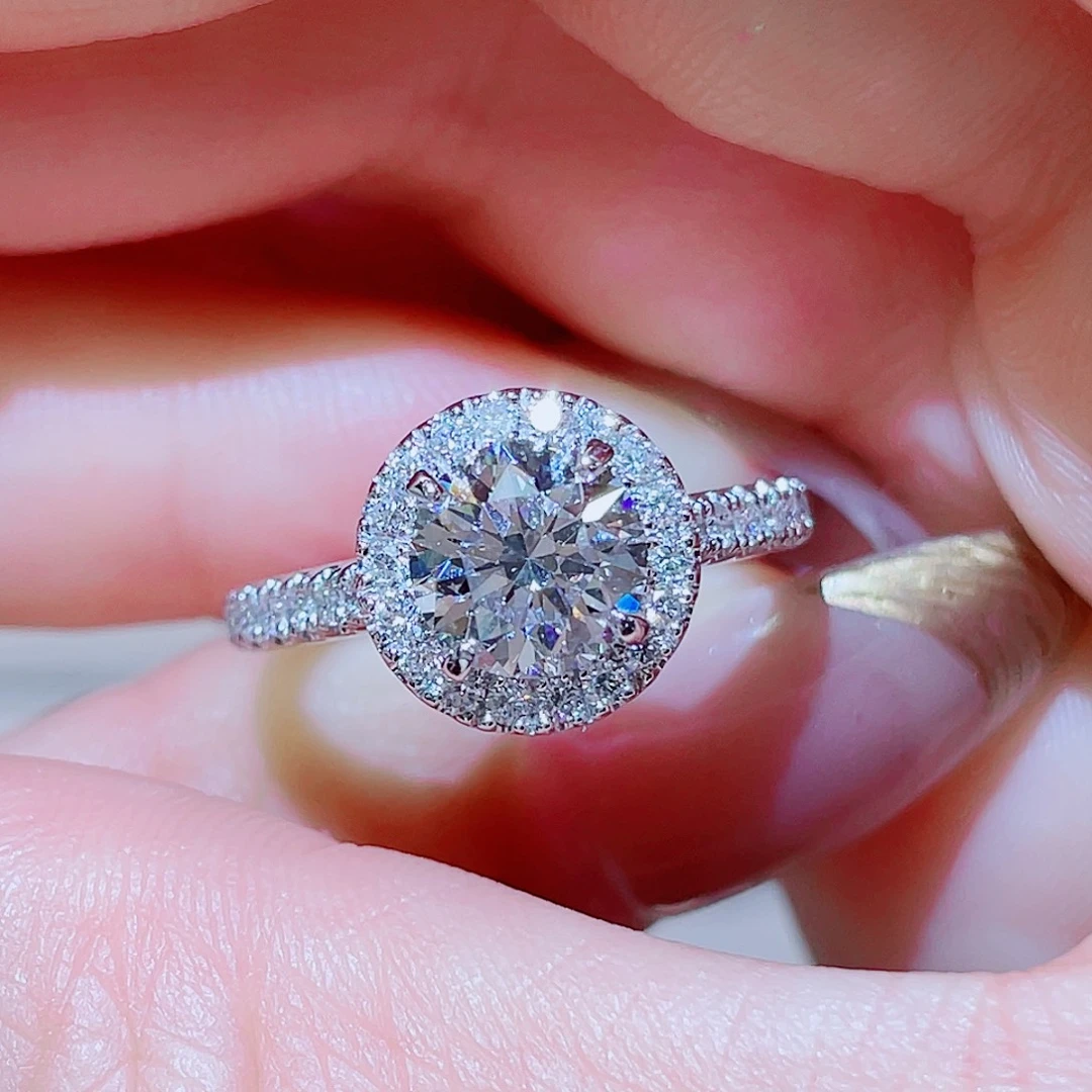 实验室培育钻石铂Pt950镶嵌1.5ct 卡家圆包戒指 14号