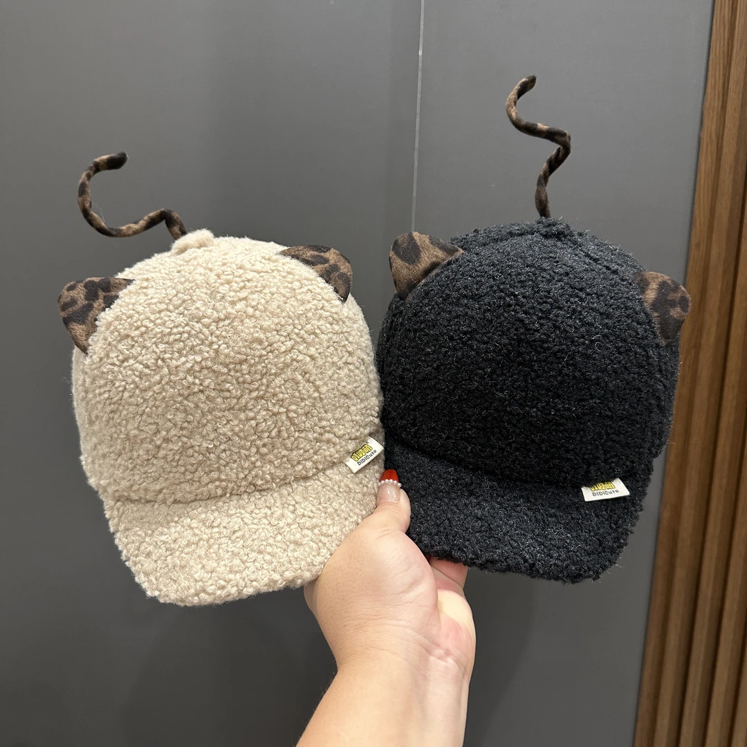 【小豹猫】儿童帽子秋冬季猫耳朵男女童鸭舌百搭毛绒棒球休闲潮冷帽