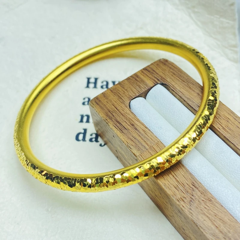 手镯 K0168黄色碎冰龙鳞纹素圈闭口手镯多样性发货47317