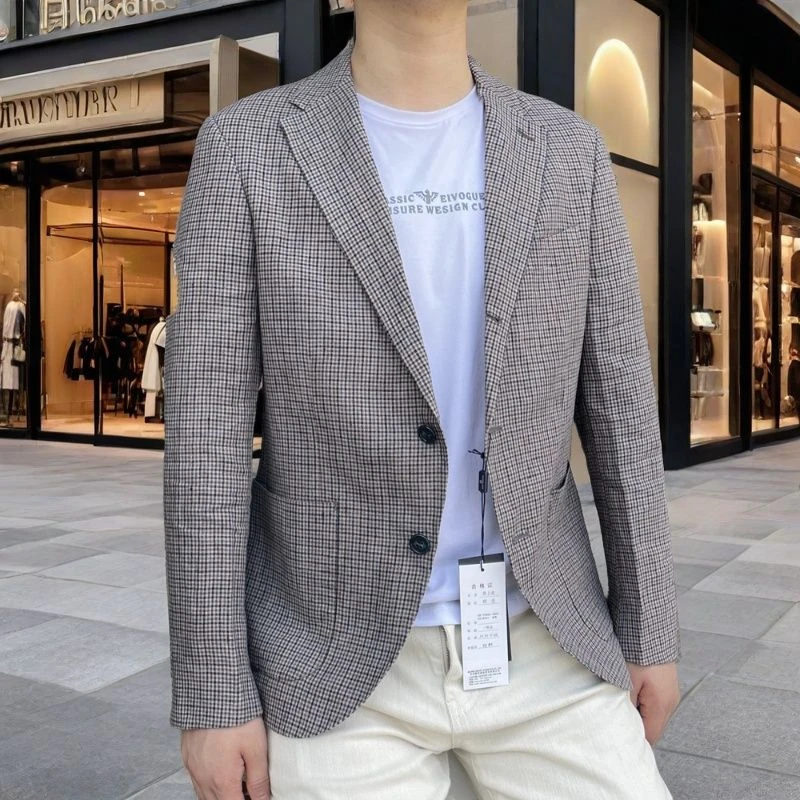 673000 意大利进口面料 亚麻100%2025年新款夏季薄款透气亚麻西服