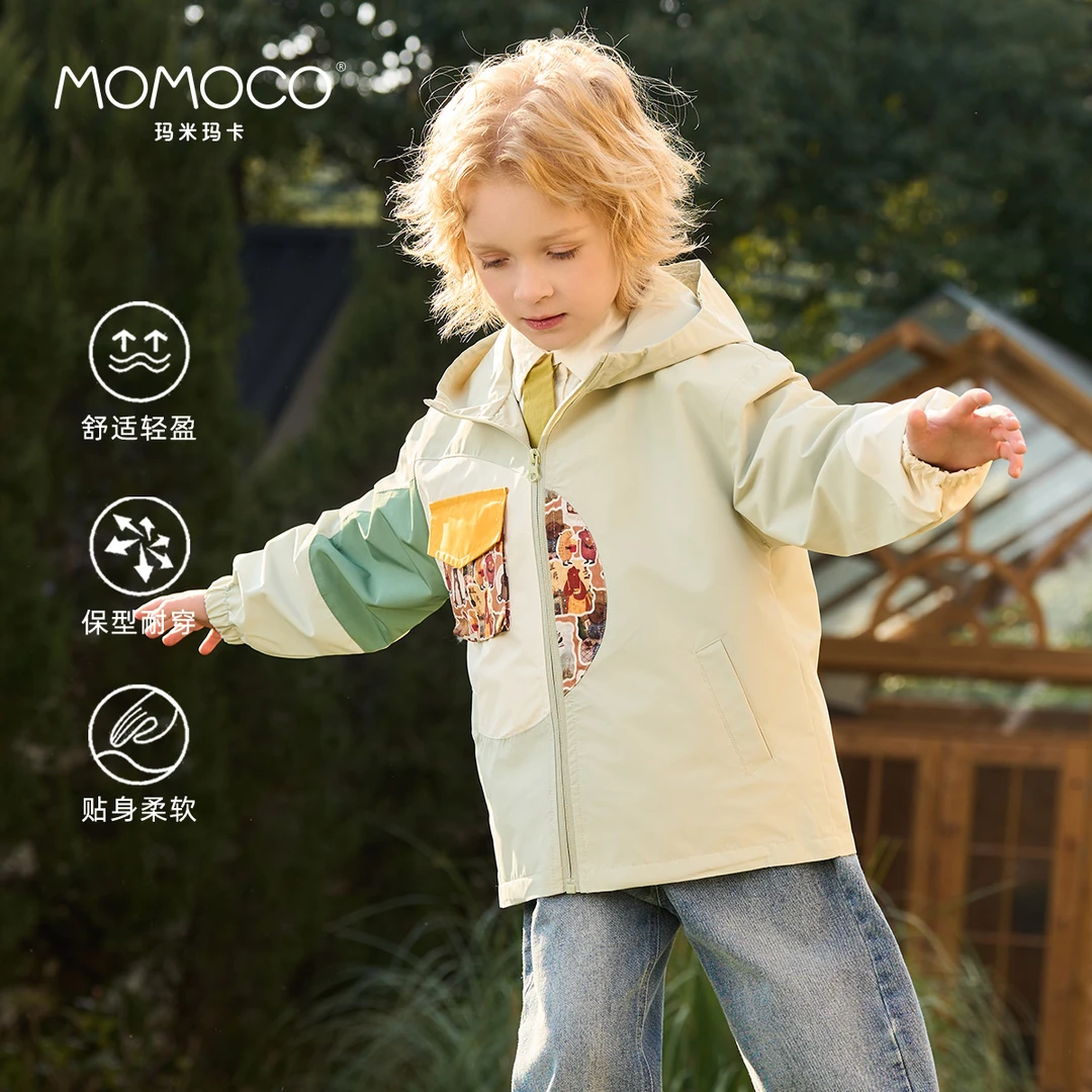 MOMOCO春季欧若风男童撞色拼接趣味帅气百搭外套77130107009