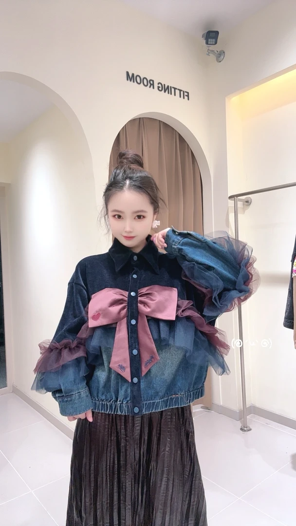 大观欧货时尚百搭设计感蝴蝶结网纱短外套