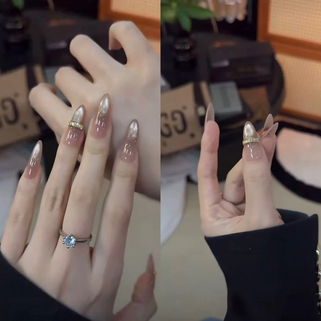 新款纯手工穿戴甲显白追光猫眼纯手作美甲10片装