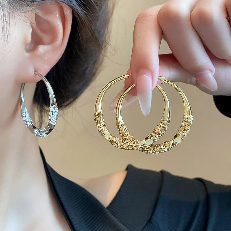 欧美微镶扭曲简约圆圈耳环轻奢小众新款耳圈高级感时尚个性耳饰女