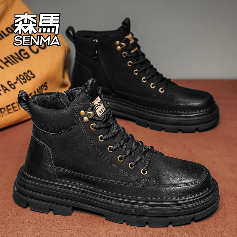 森马马丁靴男款2025冬季皮面防水防滑工装鞋男士休闲风百搭高帮鞋