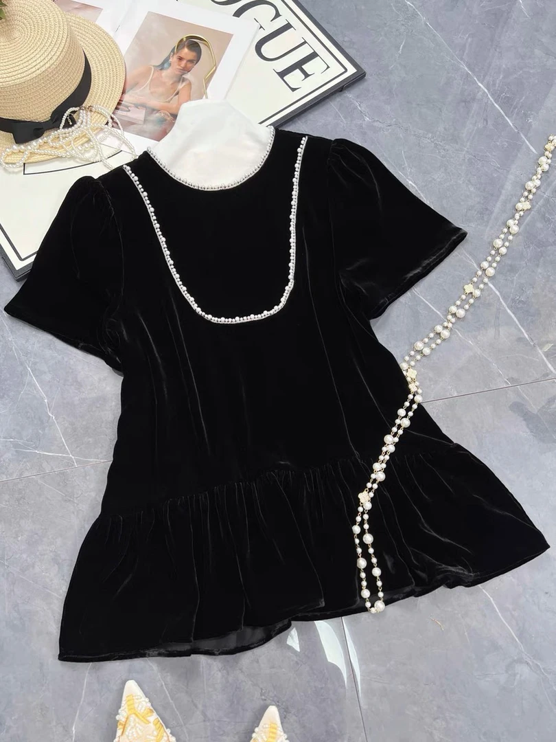 【三顺服饰】｛娃娃款定制子重工｝丝绒上衣