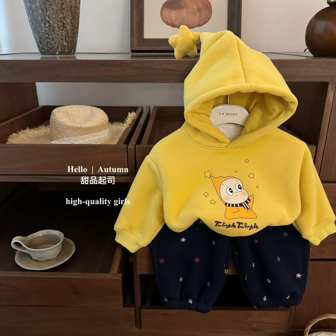 【现】【甜品起司】星星人系列！韩系女宝宝萌连帽卫衣加绒卫裤套装潮