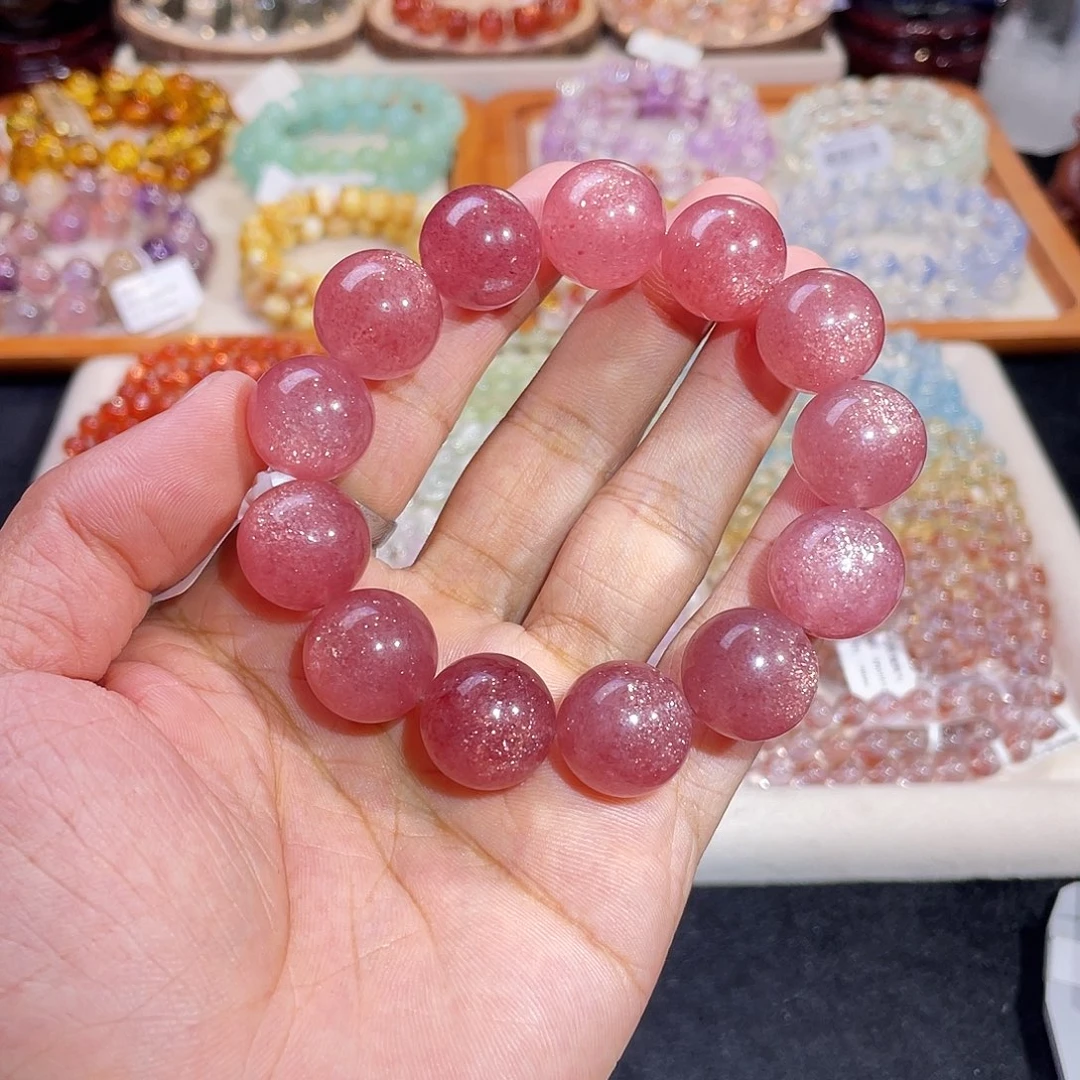 石英质玉未镶嵌手链星光粉草莓晶16.2mm