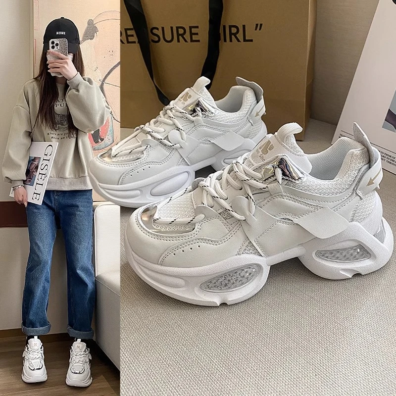 厚底增高老爹鞋女2025新款秋季休闲白色女鞋网红炸街运动鞋 R-1