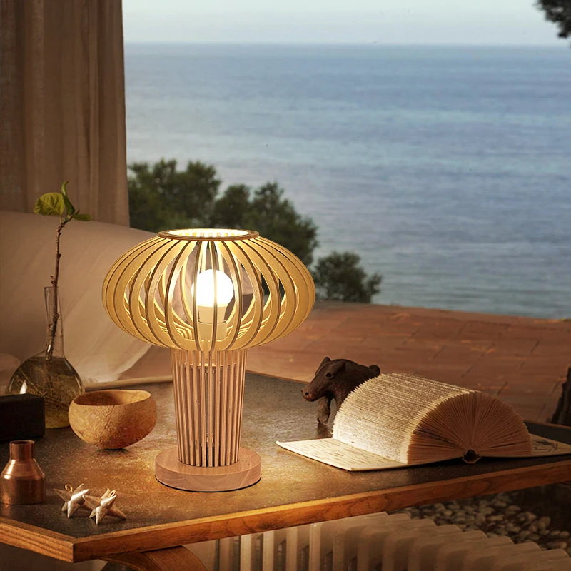 木艺台灯禅意茶室灯具新中式餐厅灯床头灯卧室客厅灯笼民宿创意灯