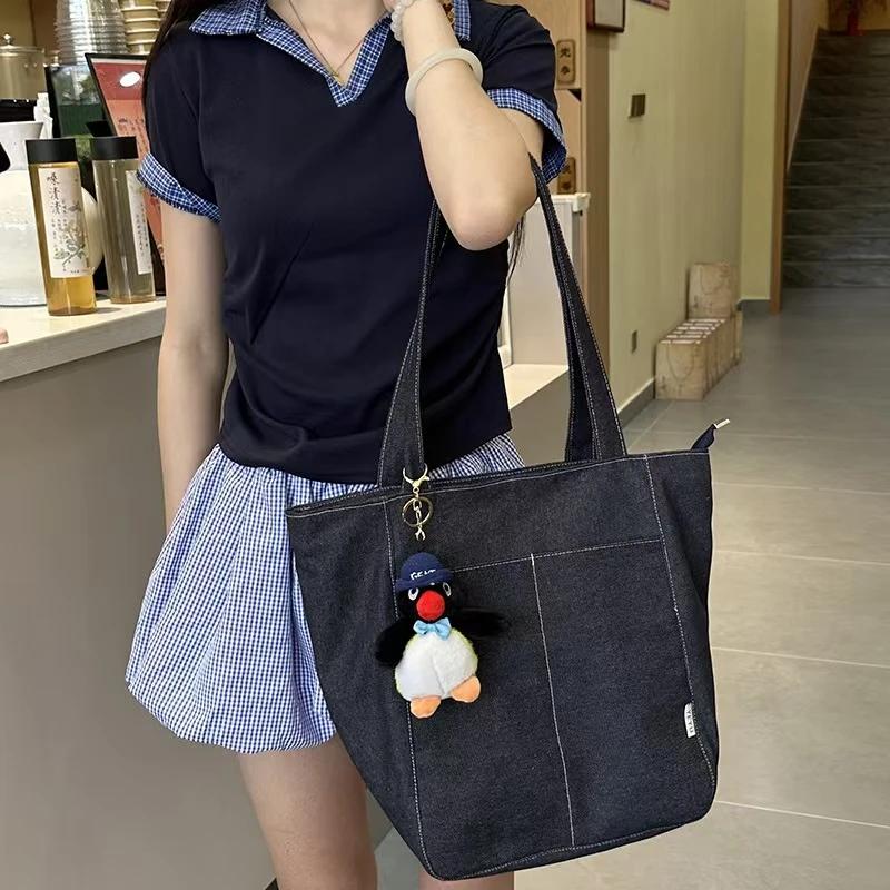 日系通勤大容量单肩包设计感小众托特包牛仔时尚休闲单肩包