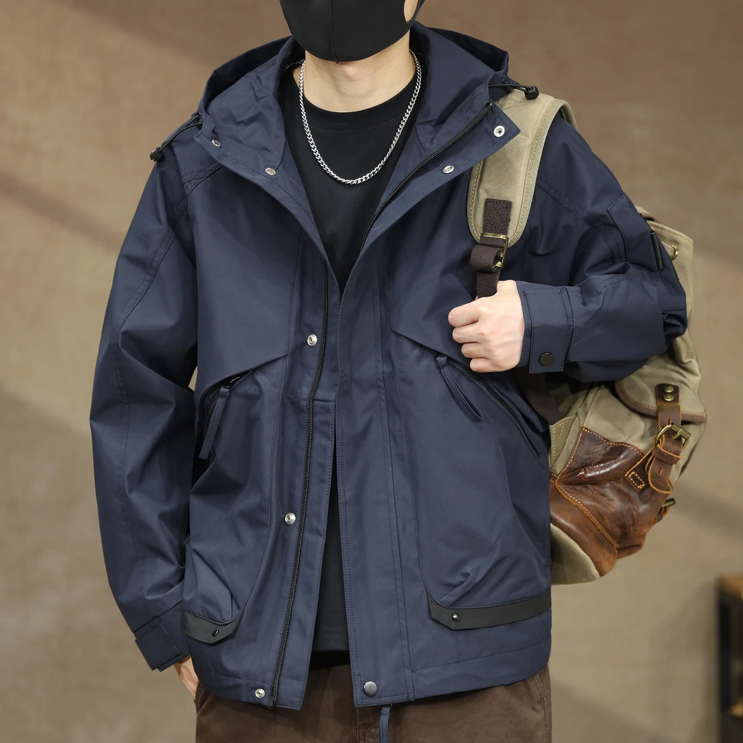 高端山系连帽冲锋外套男秋季新款户外登山服上衣机能风工装夹克潮