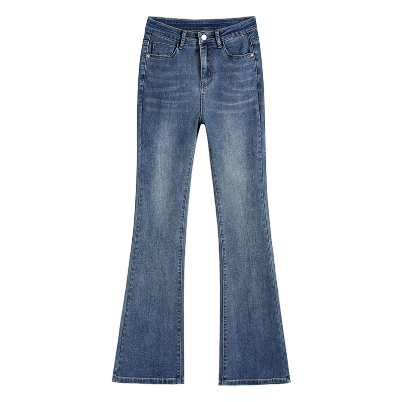 艾格高腰显瘦微喇牛仔裤女春季2025新款修身小个子拖地马蹄喇叭裤