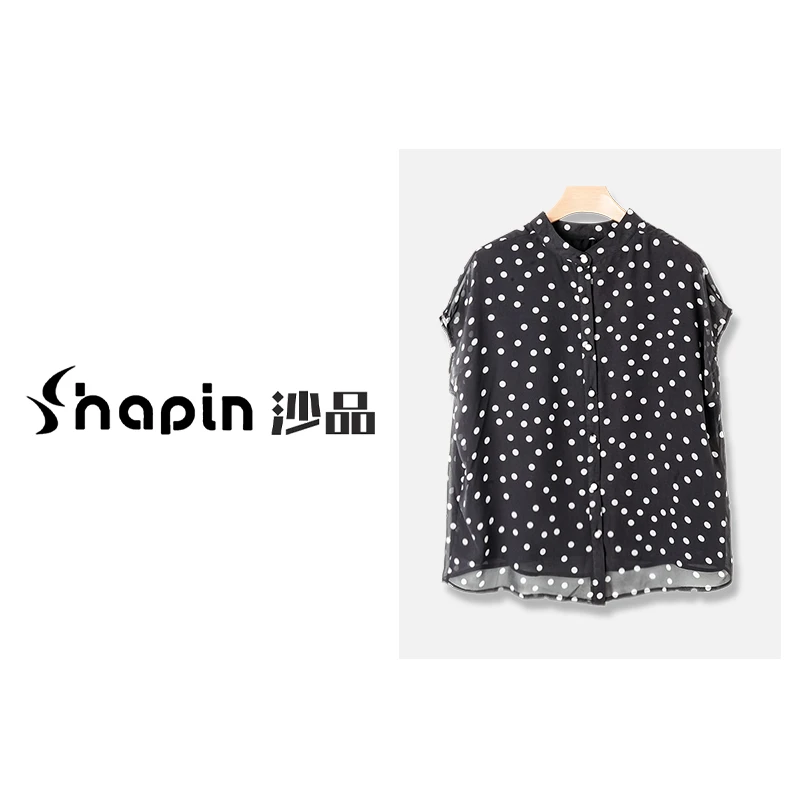 气质波点夏季立领小衫时尚无袖印花上衣女MM6853