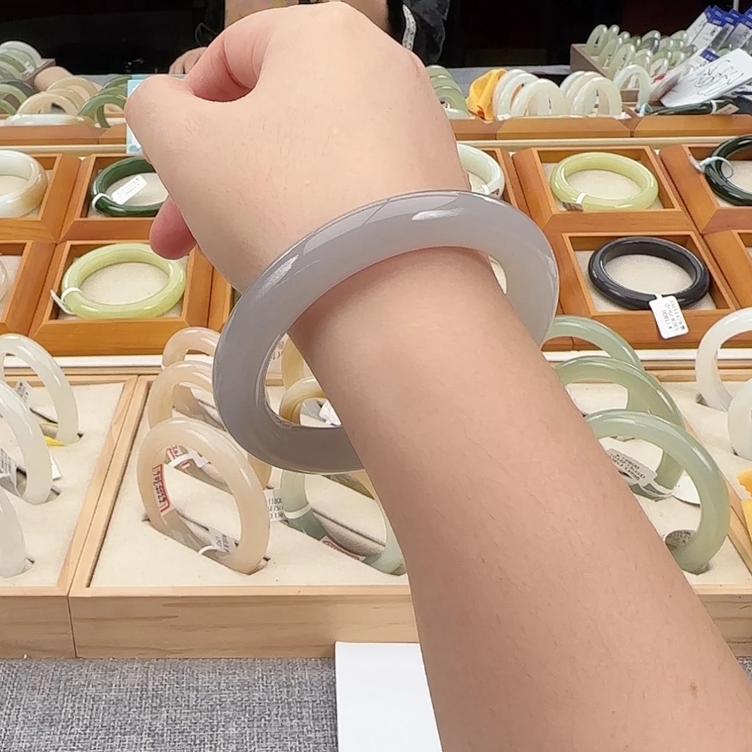 和田玉未镶嵌手镯59冰紫圆条