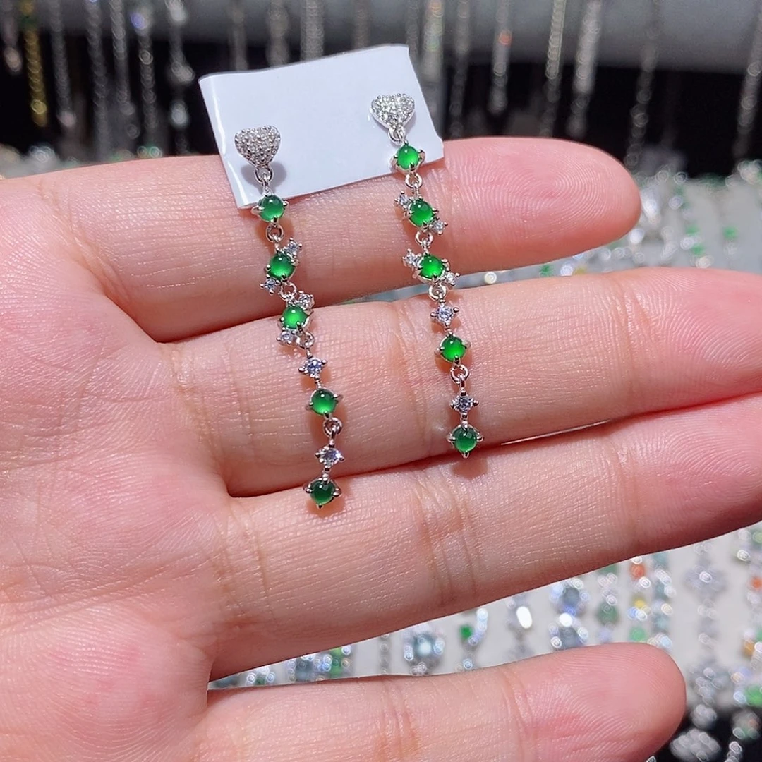 银S925镶嵌翡翠耳饰j j ji