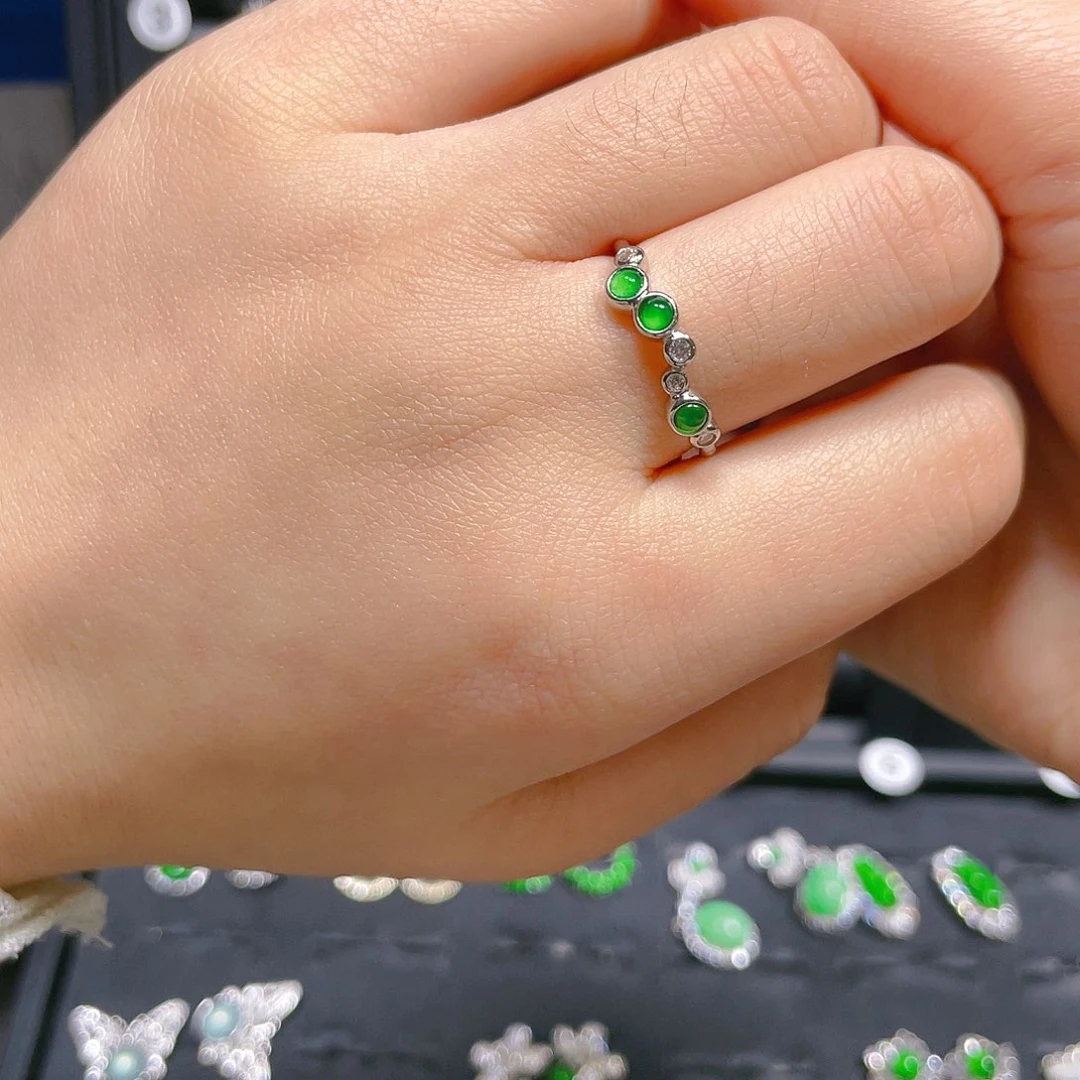 翡翠戒指银S925镶嵌戒指