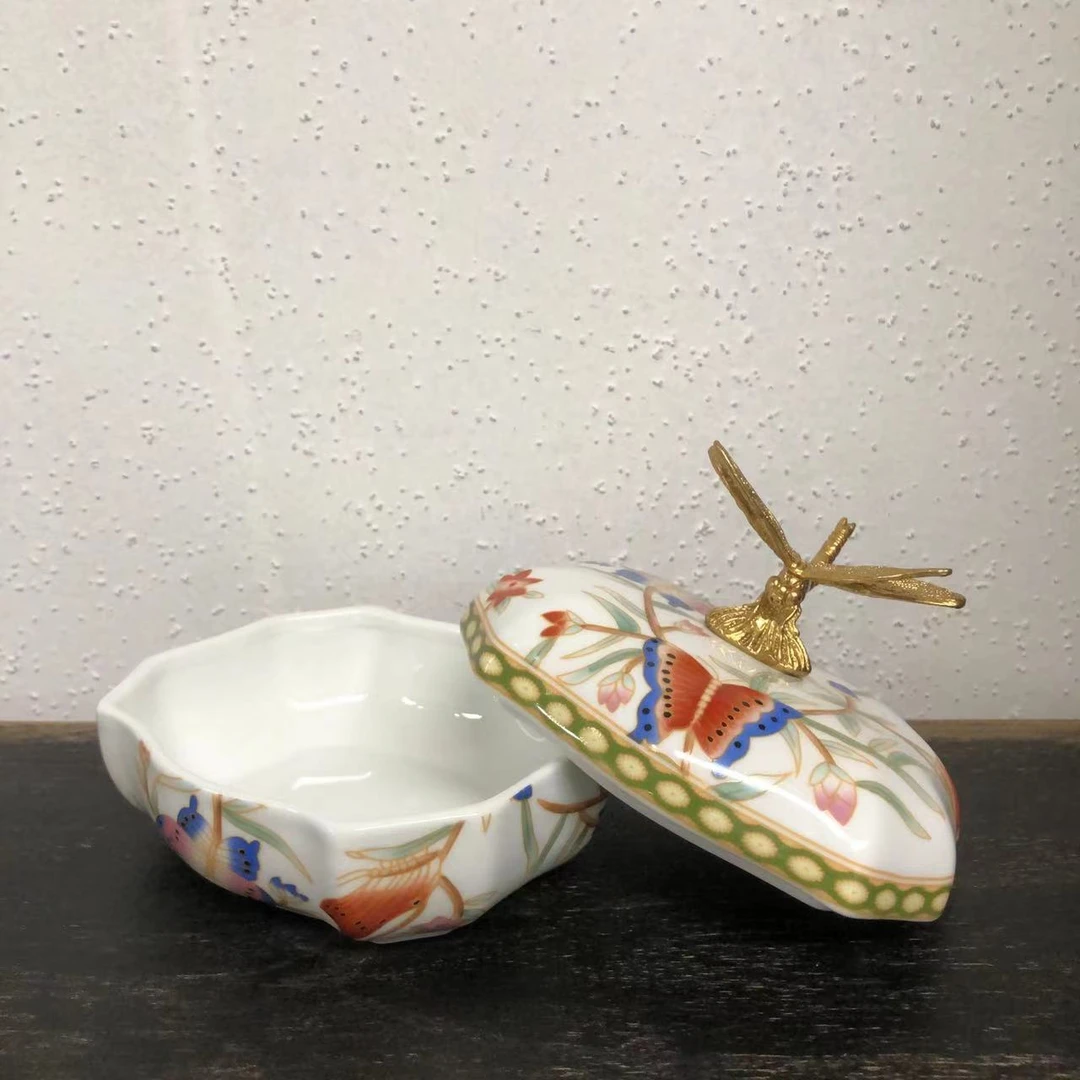 BORCH/博瑞奇花蝶纷飞蜻蜓陶瓷碗桌面装饰摆件 09570