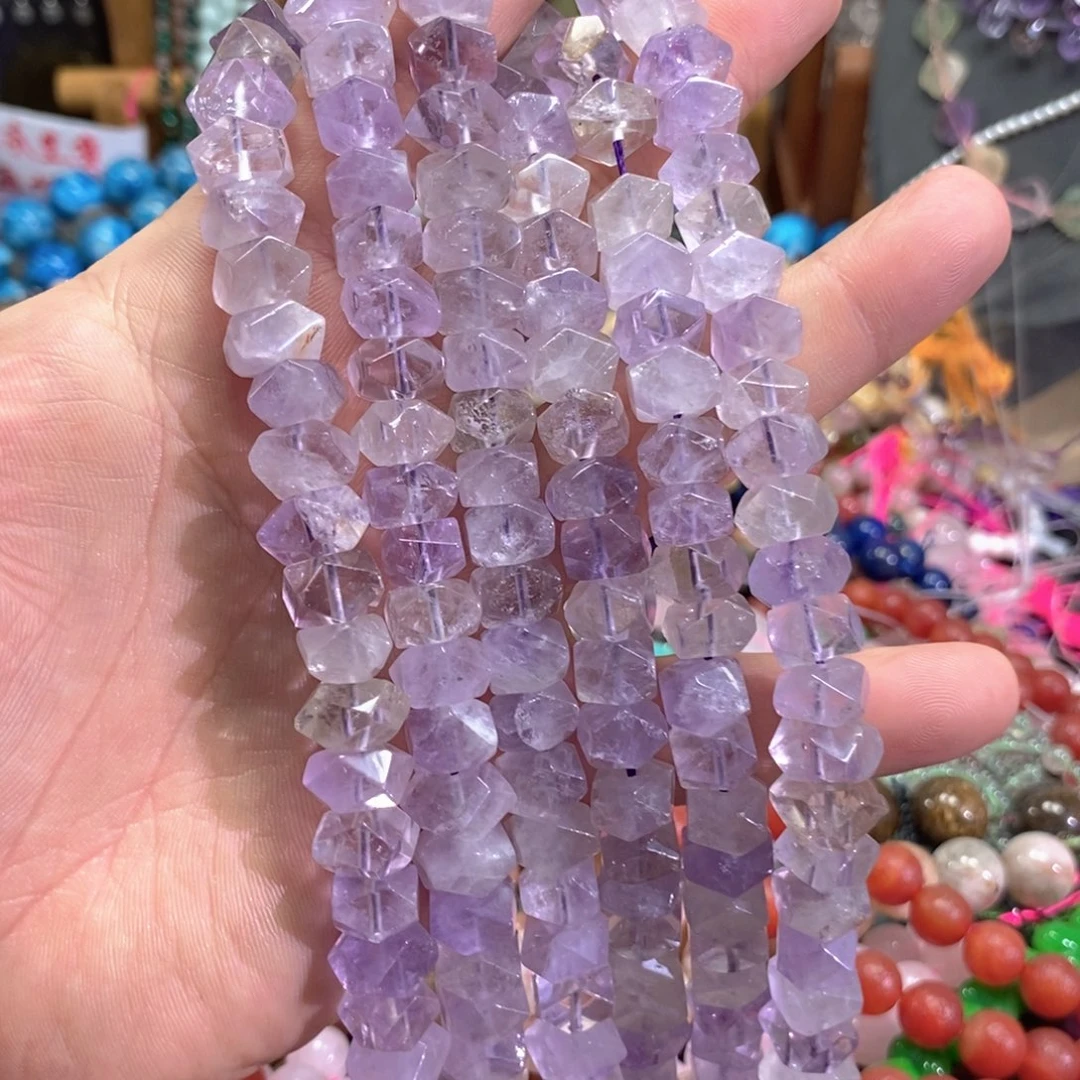 未镶嵌玛瑙/玉髓珠宝半成品天然薰衣草紫水晶冲角一条卡10mm